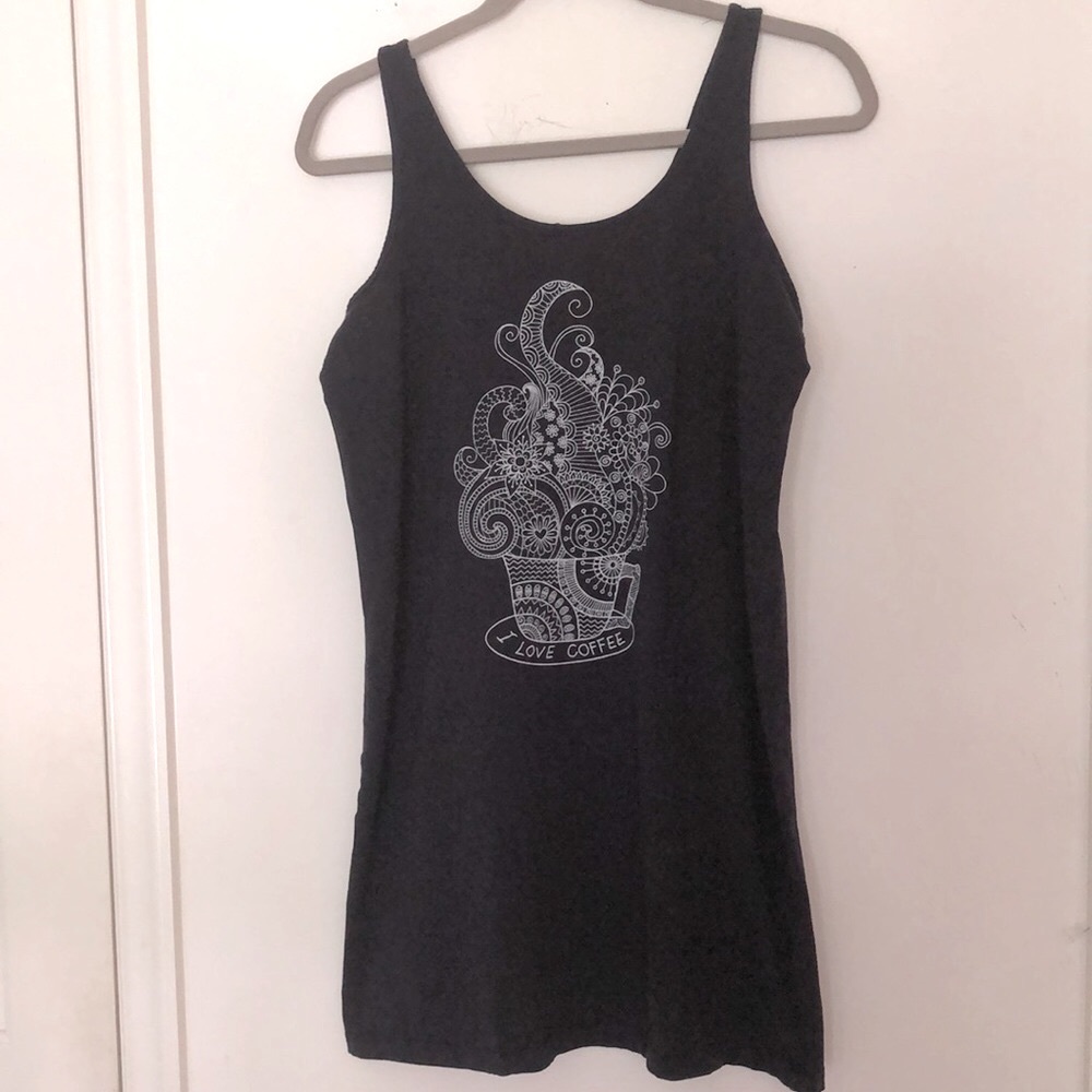 Short Tank Dress in Black with I Love Coffee Print